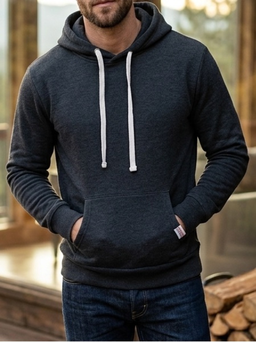 Reflex Dark Charcoal Hoodie with White Drawstrings L